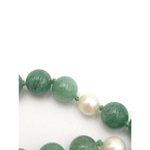 Pearl And Green Aventurine Beaded Hand Knotted Necklace 10mm Beads 26" Long - Picture 8 of 8